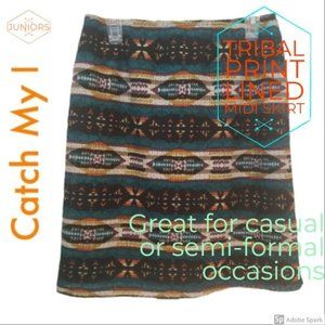 Catch My I Tribal Print Lined Midi Skirt Jrs SzM